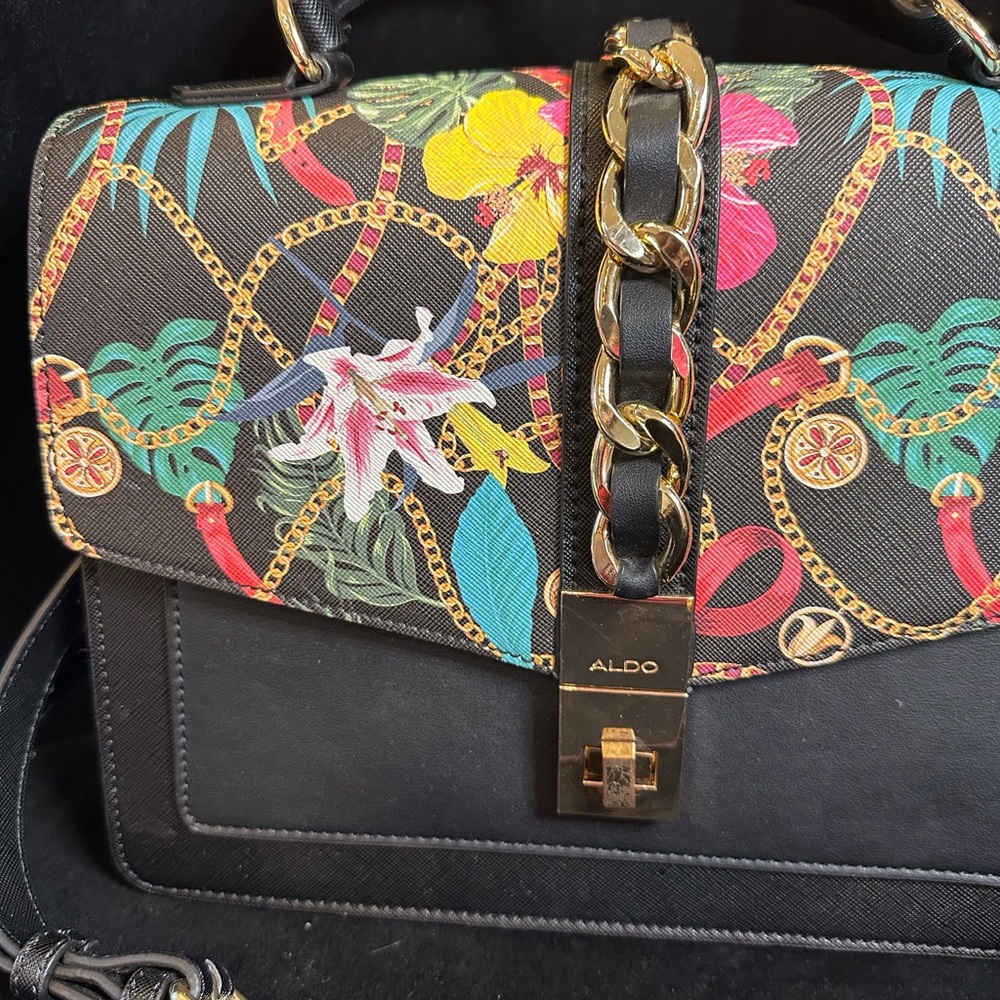 Aldo Black and Multicolor Floral Satchel - Picture 6 of 14